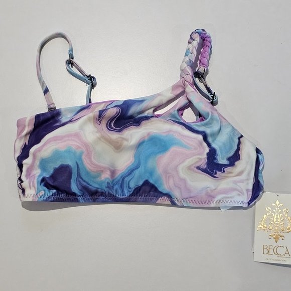 Becca Blue Agate Kimberly Asymmetrical Swim Bikini Top Size Medium - Picture 5 of 11